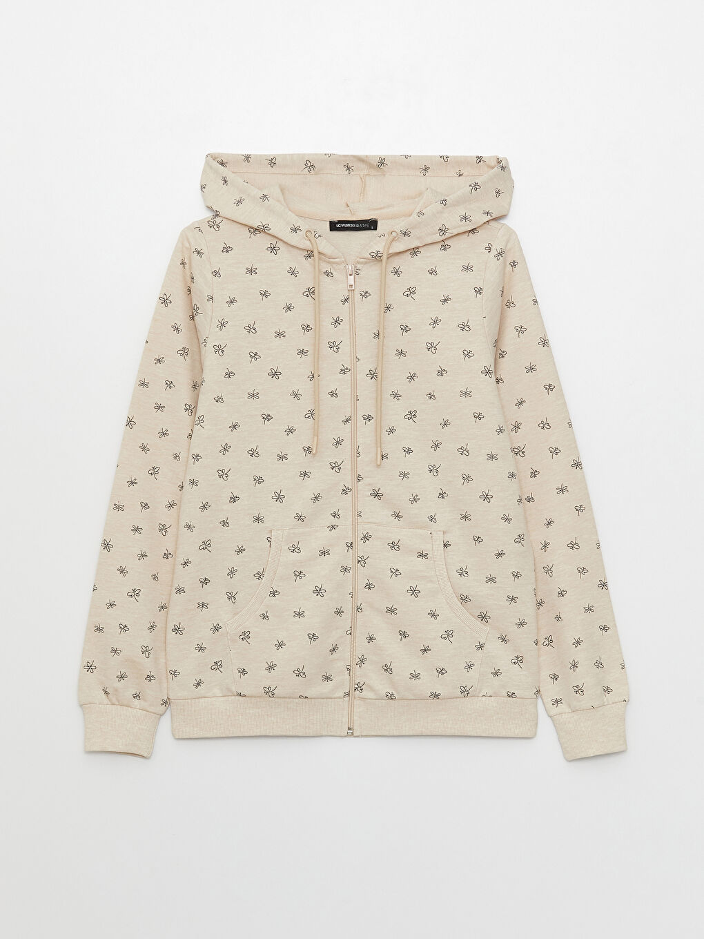 Bej Kapüşonlu Desenli Uzun Kollu Kadın Hırka-5