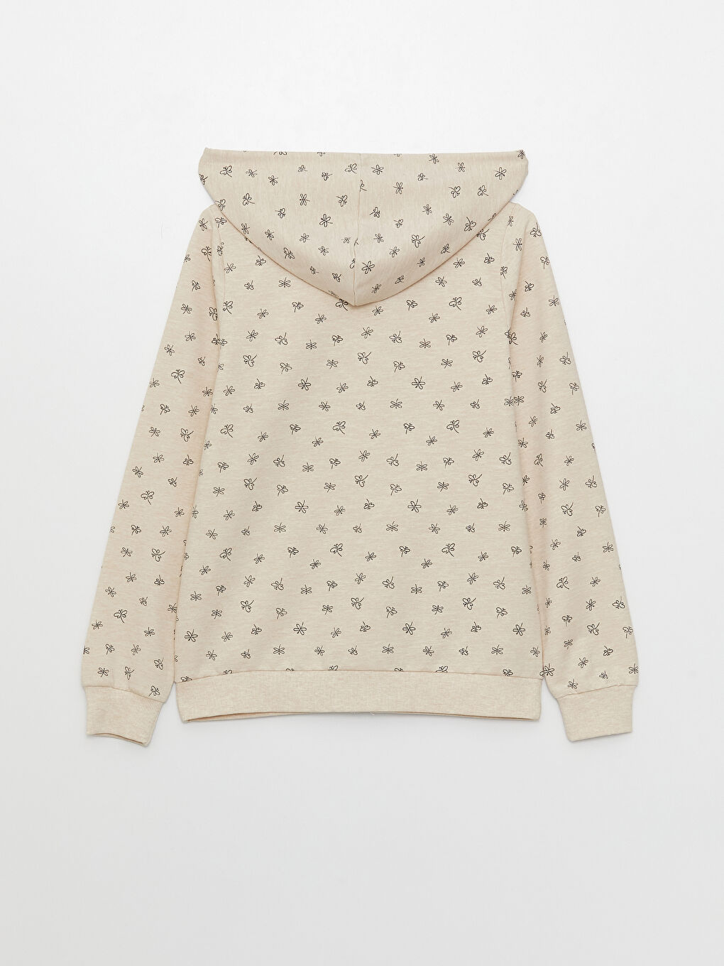 Bej Kapüşonlu Desenli Uzun Kollu Kadın Hırka-6