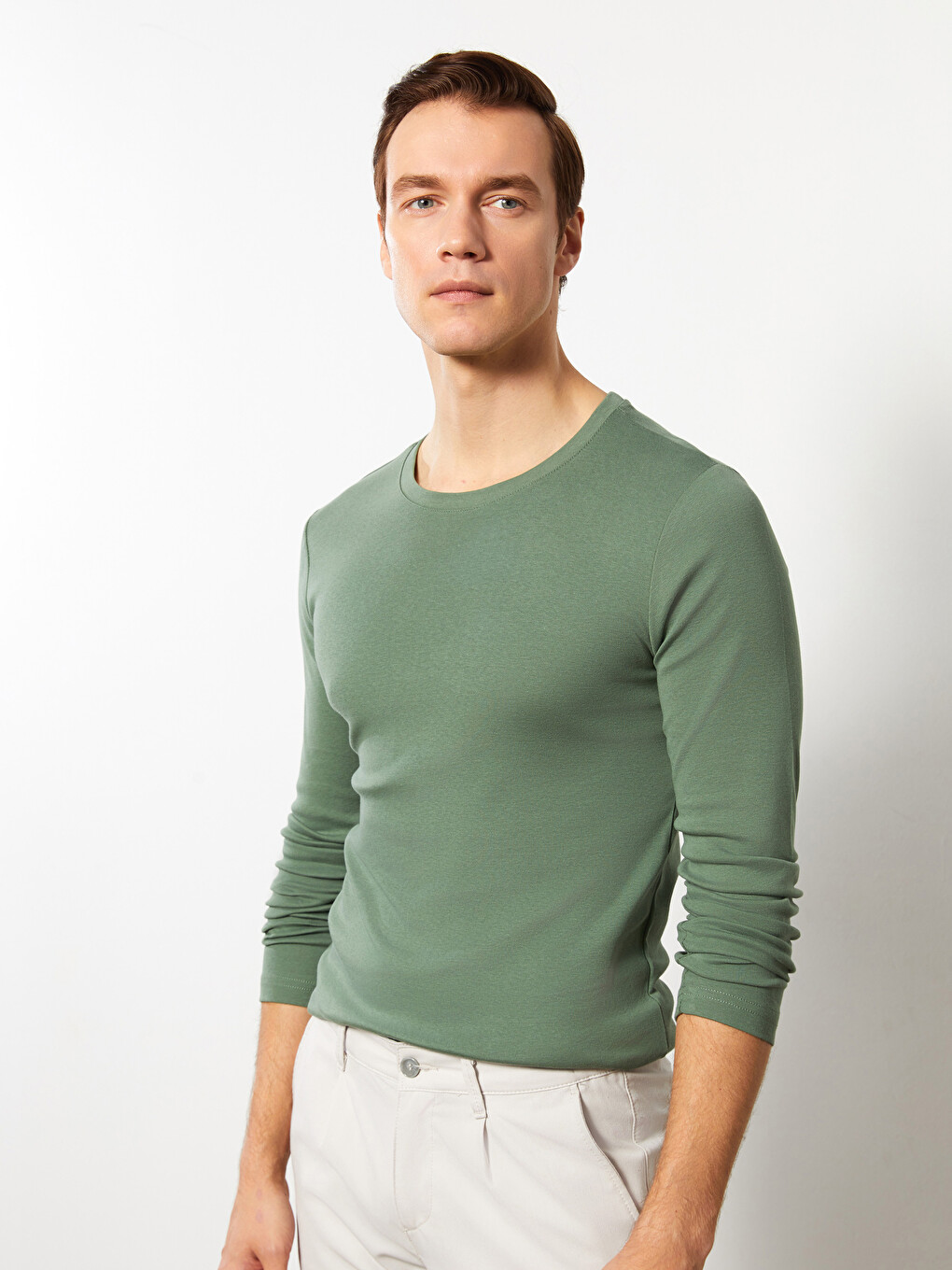 Crew Neck Long Sleeve Jersey Men's T-shirt-1