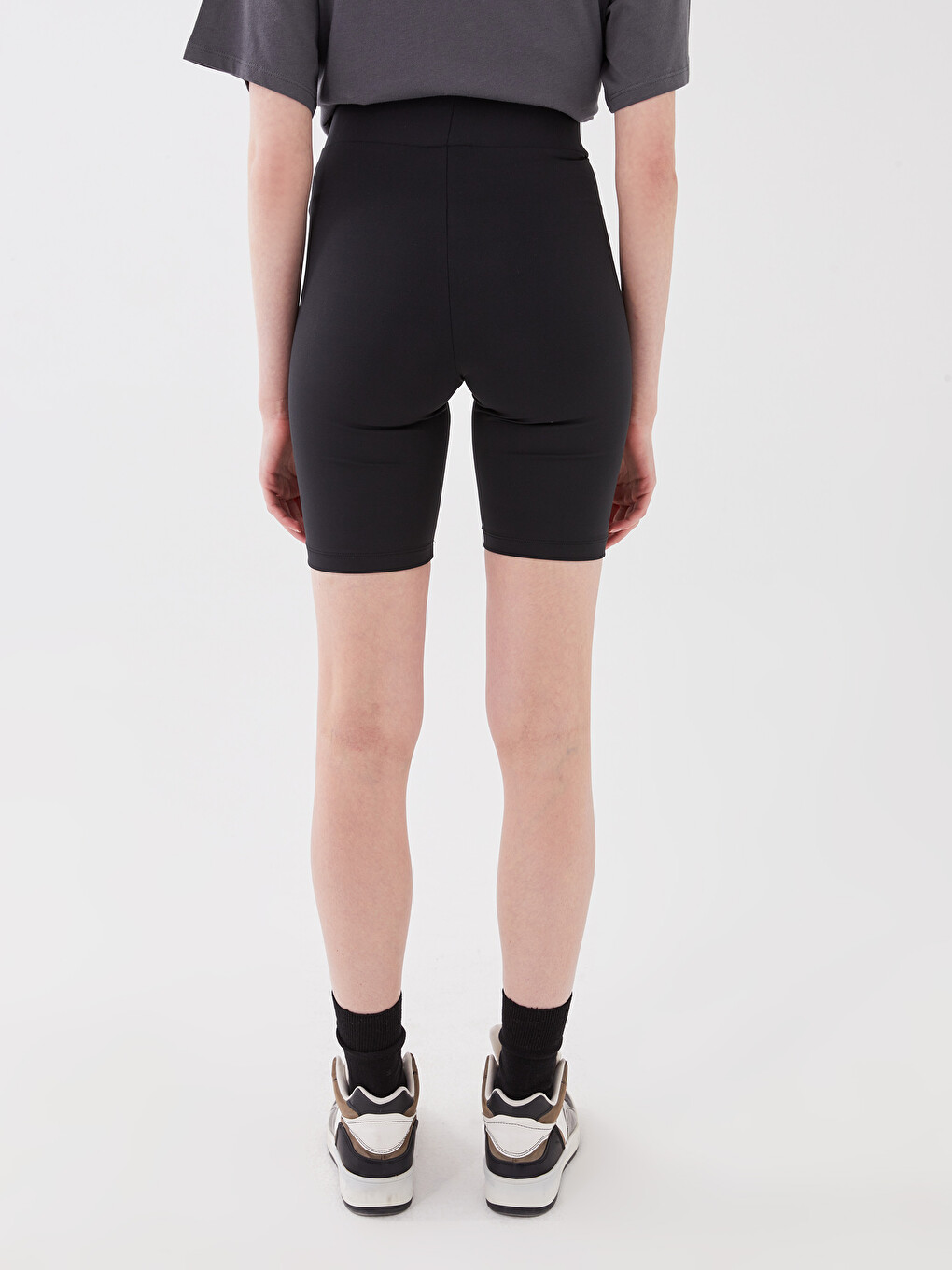 Women's Elastic Waist Plain Short Leggings-3