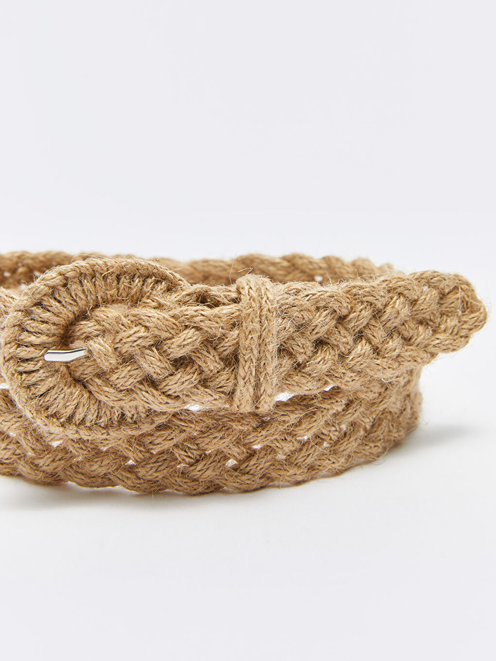 Bej Örgü Desenli Kadın Hasır Kemer-1