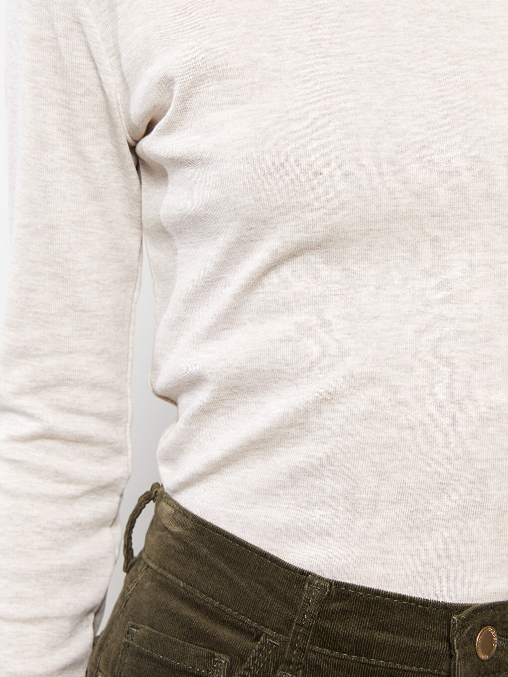 Bej Bisiklet Yaka Kadın Bodysuit-3