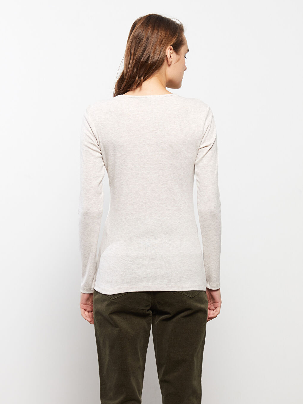 Bej Bisiklet Yaka Kadın Bodysuit-4