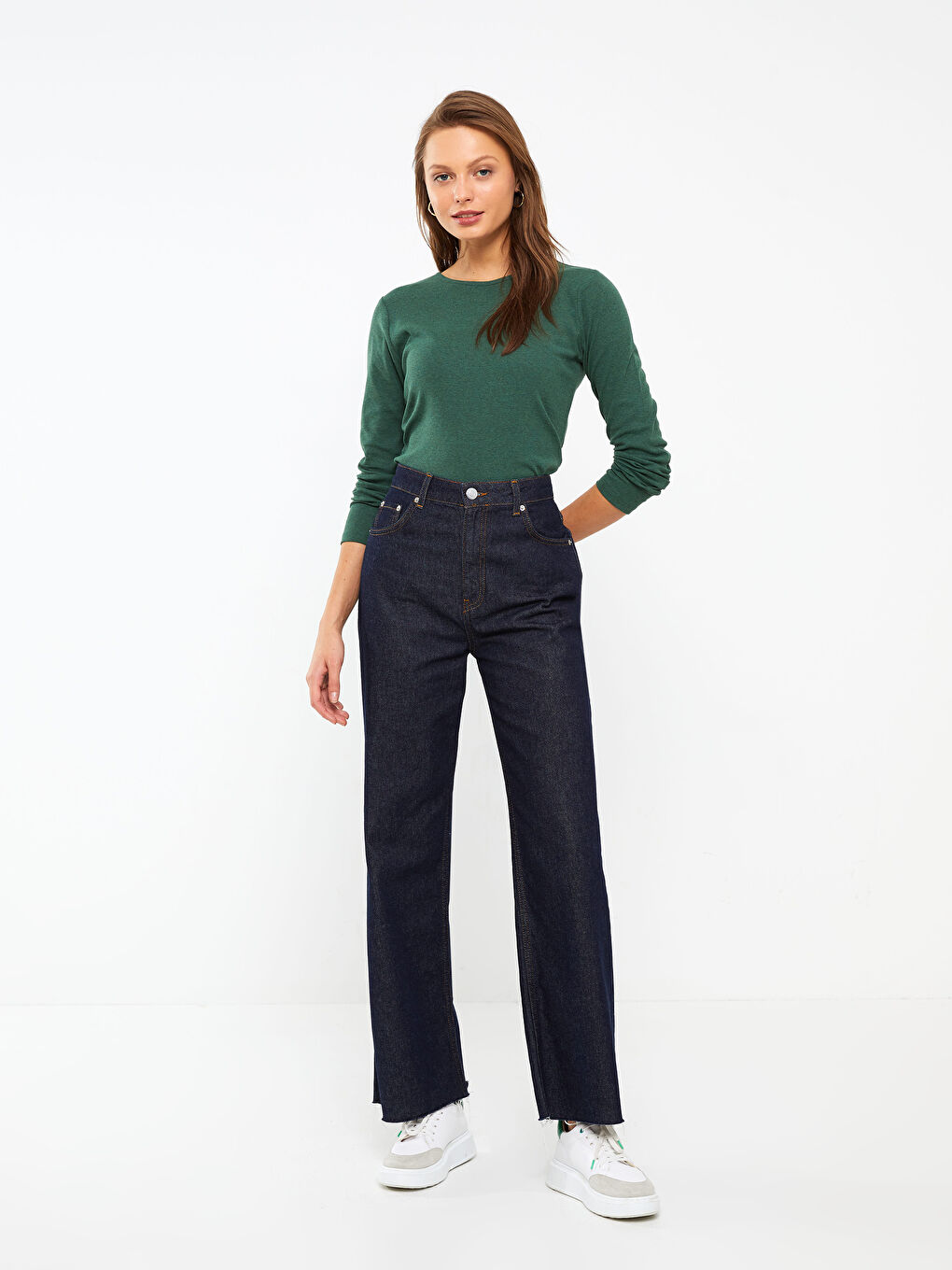 Yeşil Bisiklet Yaka Kadın Bodysuit-2