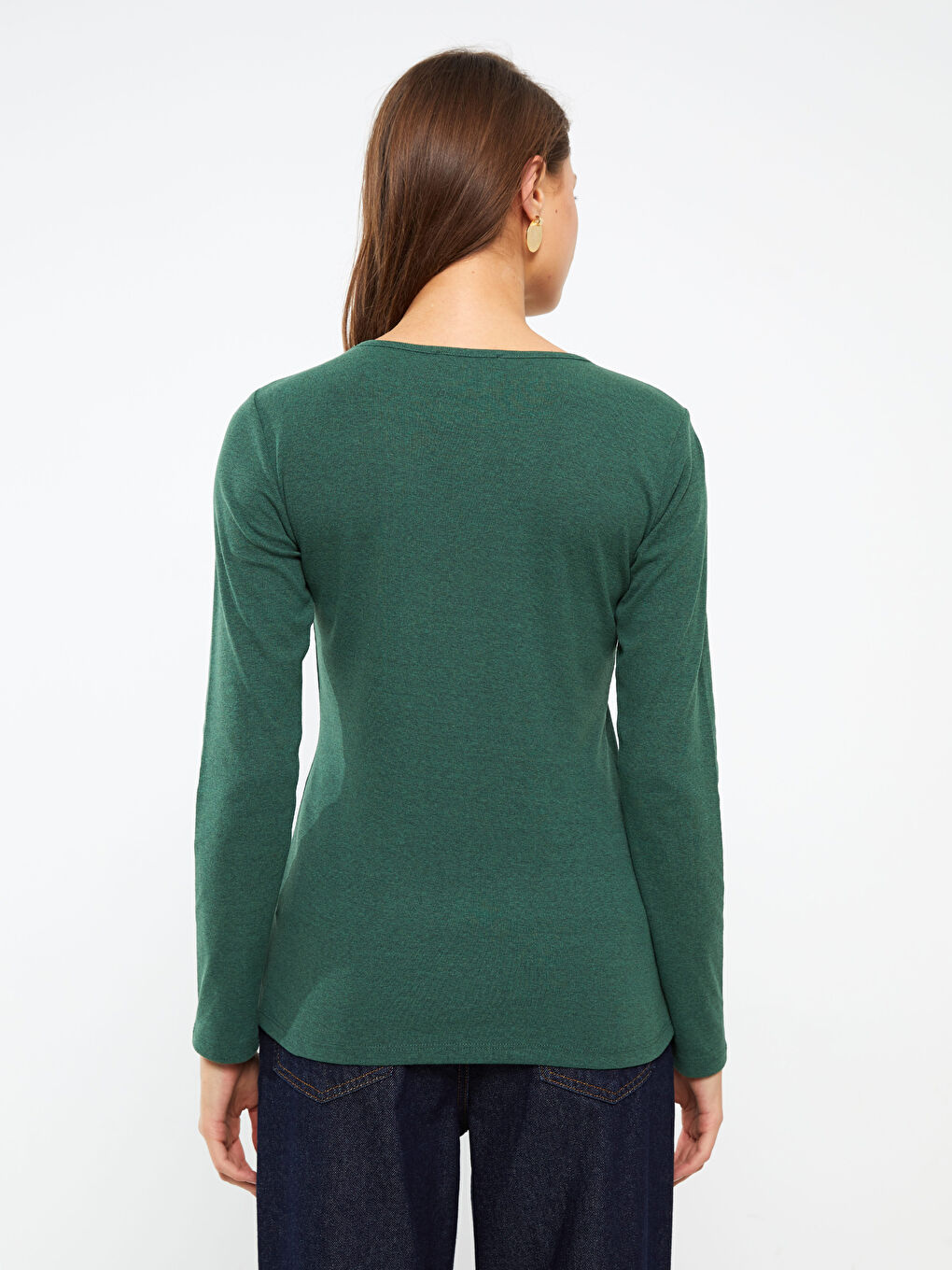 Yeşil Bisiklet Yaka Kadın Bodysuit-4