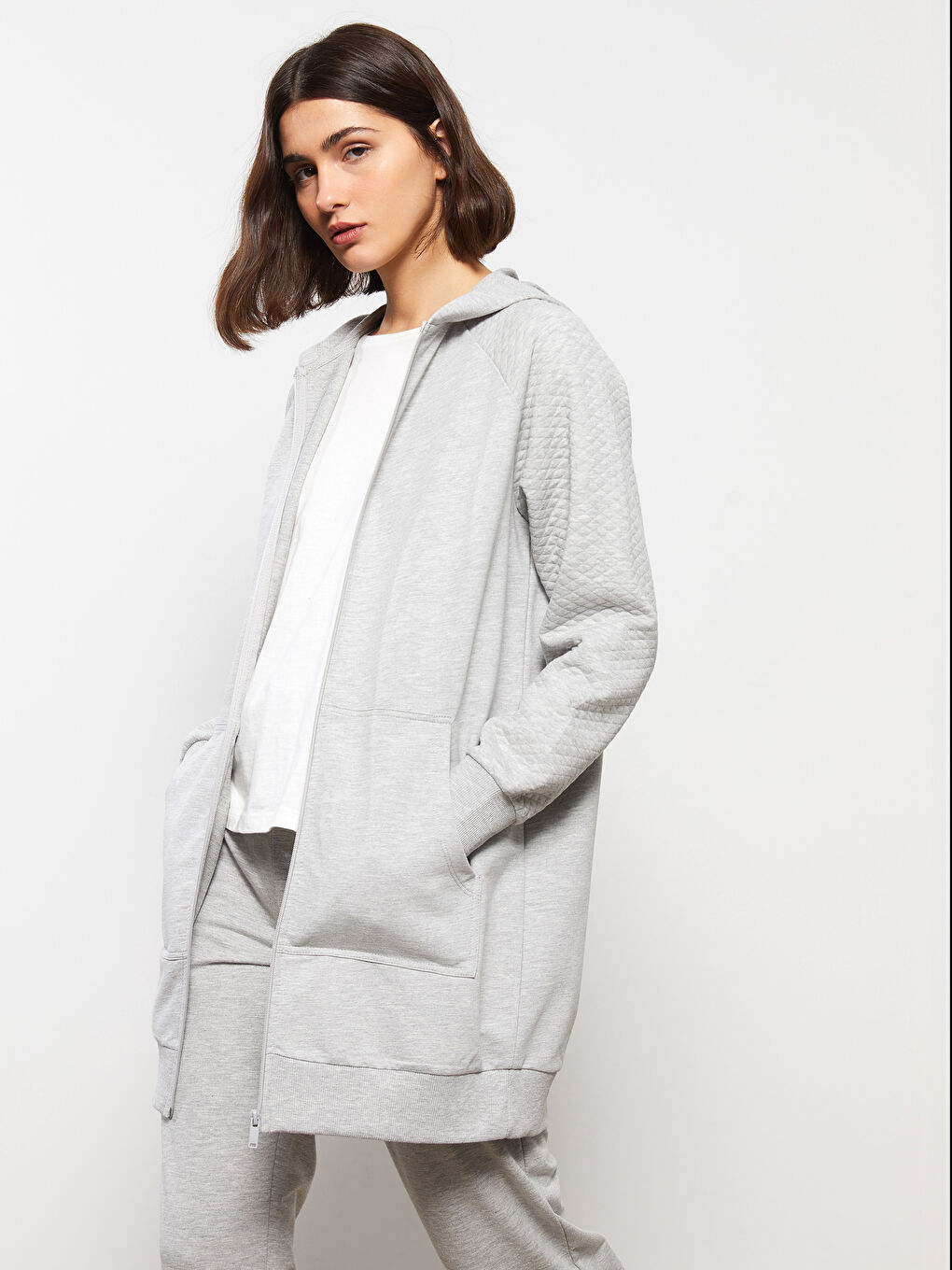 Hooded Plain Long Sleeve Women's Sports Cardigan-1