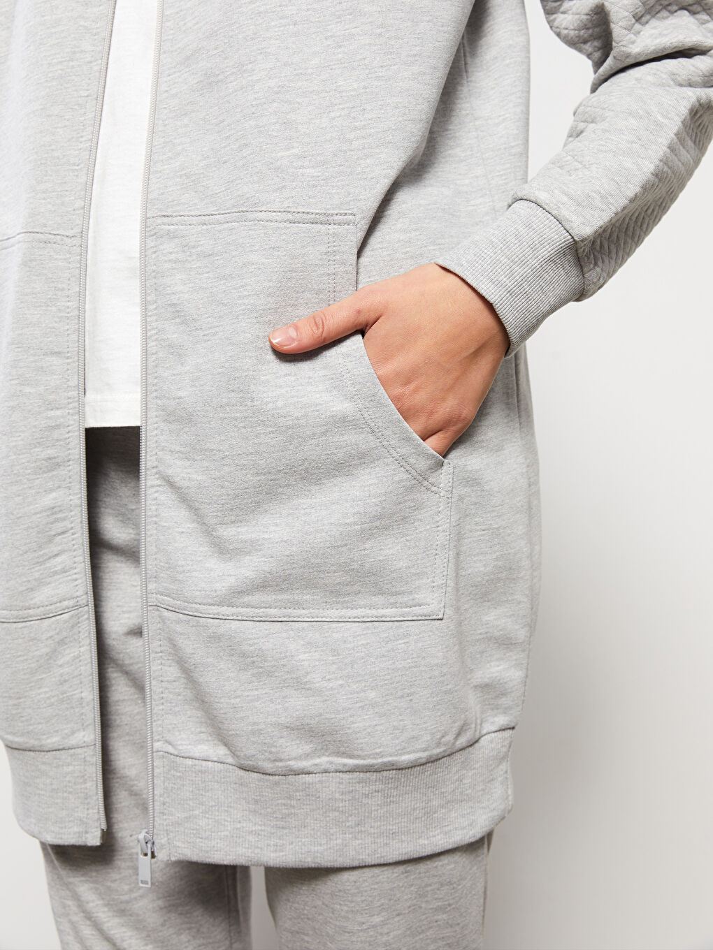 Hooded Plain Long Sleeve Women's Sports Cardigan-3