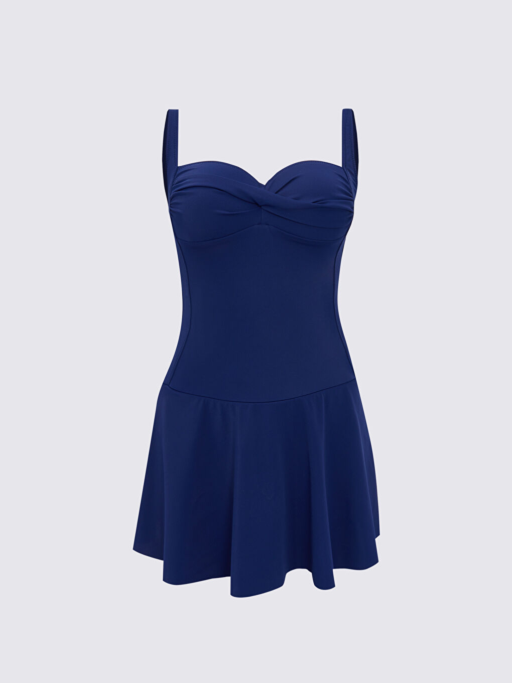 Lacivert Büzgü Detaylı Kadın Etekli Mayo