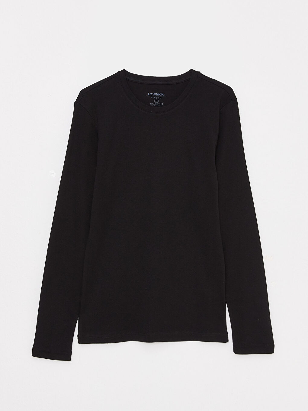 Siyah Bisiklet Yaka Uzun Kollu Penye Erkek Tişört-5