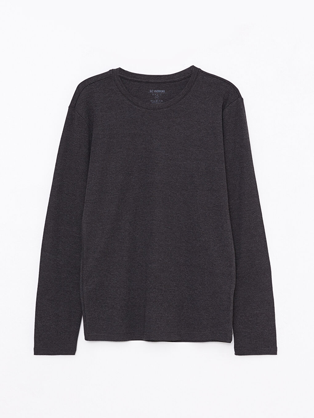 Antrasit Bisiklet Yaka Uzun Kollu Penye Erkek Tişört-5