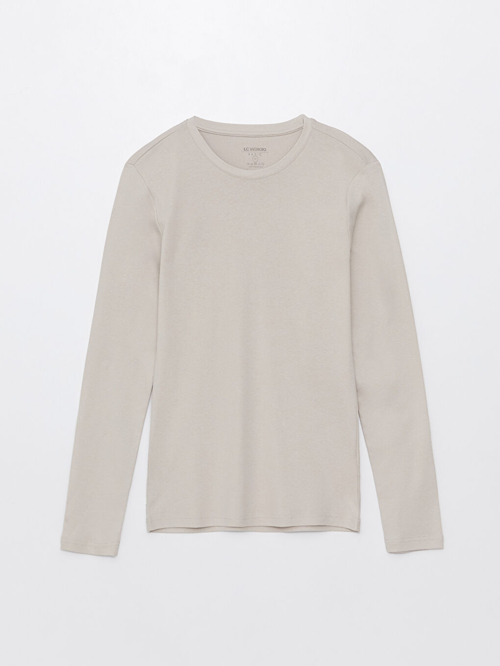 Bej Bisiklet Yaka Uzun Kollu Penye Erkek Tişört-4