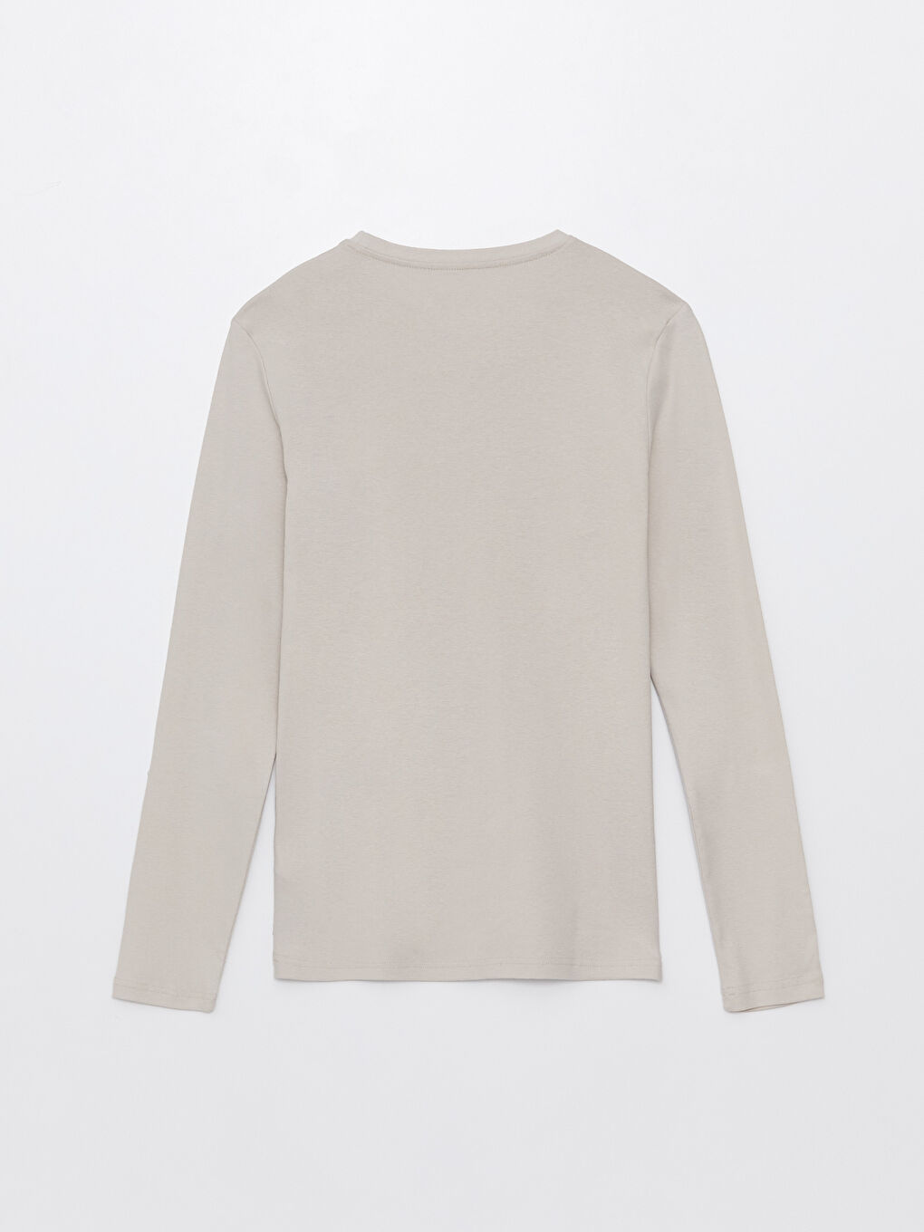 Bej Bisiklet Yaka Uzun Kollu Penye Erkek Tişört-5