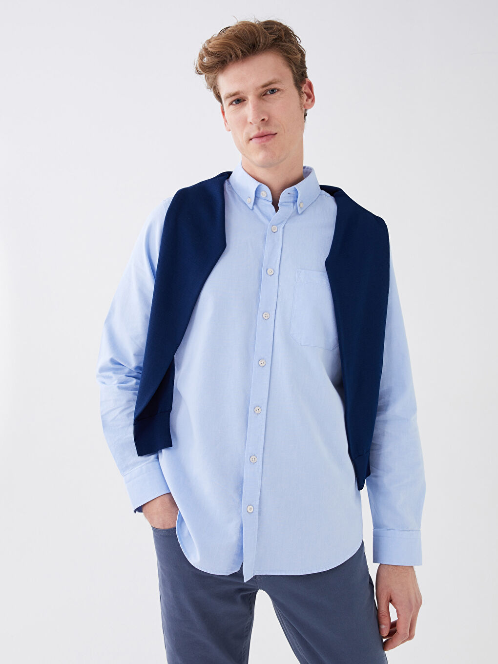 Regular Fit Long Sleeve Oxford Men's Shirt -S30085Z8-CU5