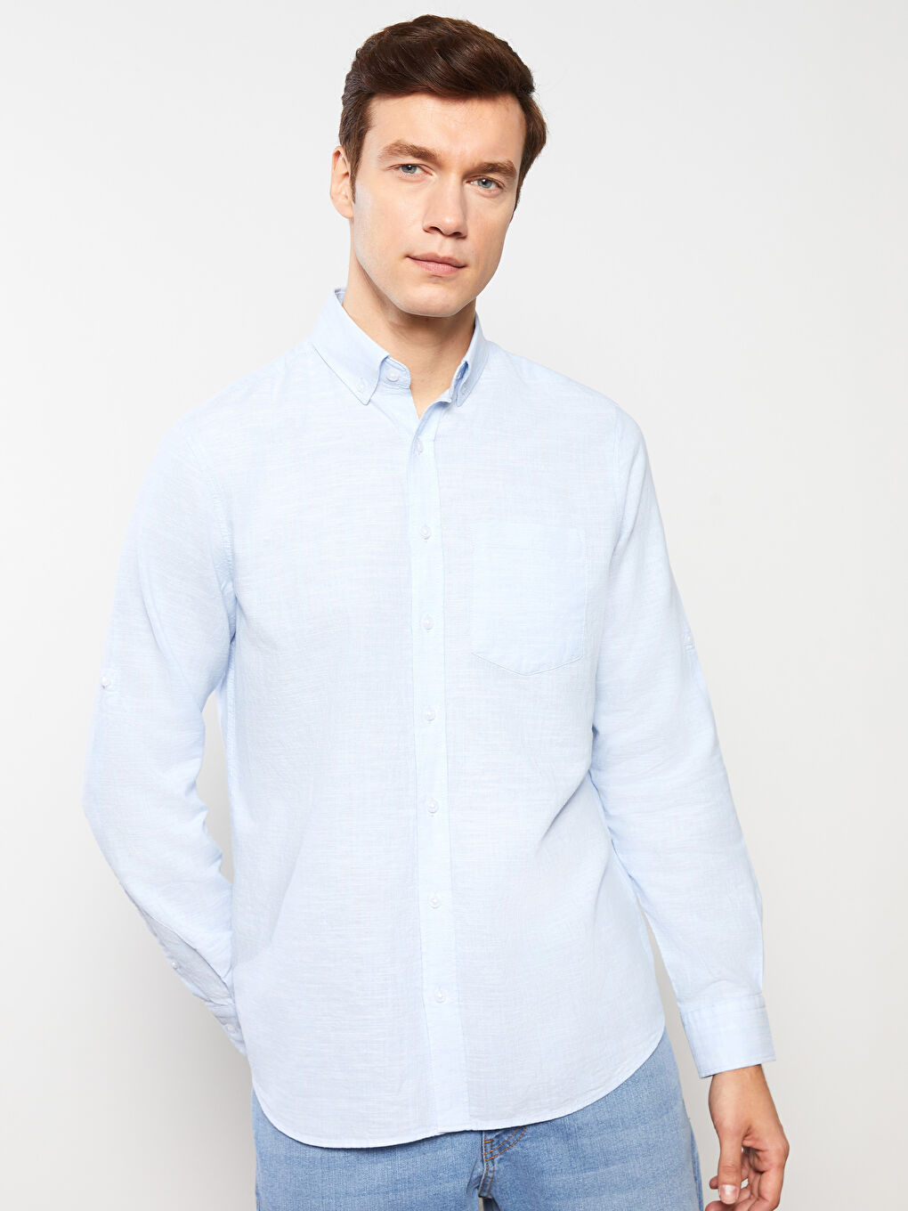 LCWAIKIKI Classic Regular Fit Langarm Leinenmischung Herrenhemd -S30086Z8-CUN