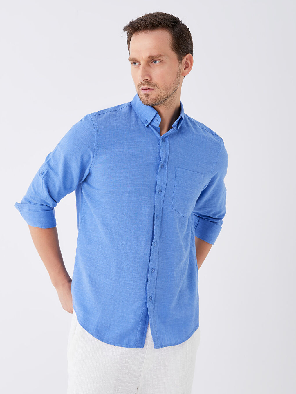 LCWAIKIKI Classic Regular Fit Long Sleeve Linen Blend Men's Shirt -S30086Z8-CX3