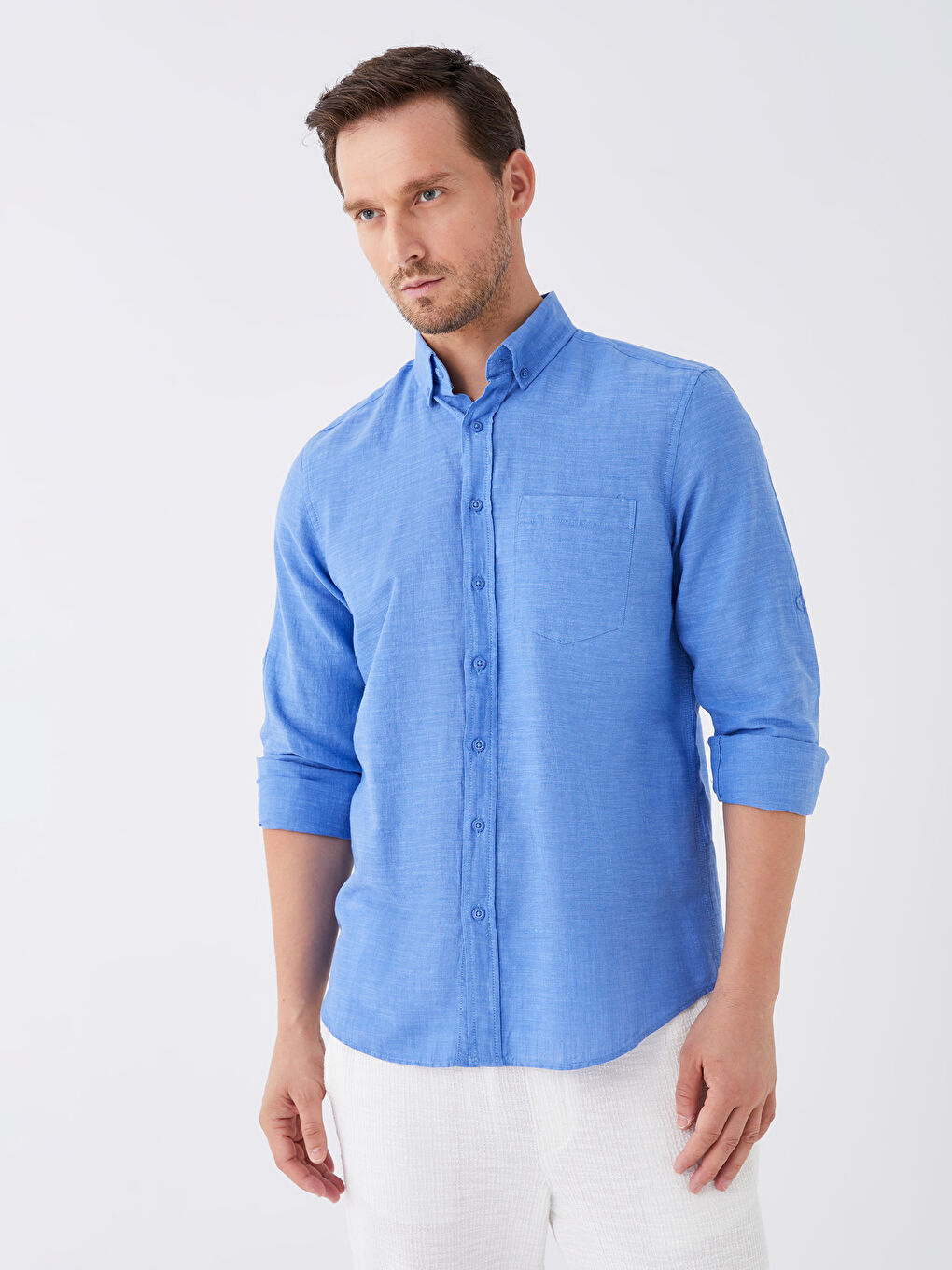 LCWAIKIKI Classic Regular Fit Long Sleeve Linen Blend Men's Shirt -S30086Z8-CX3