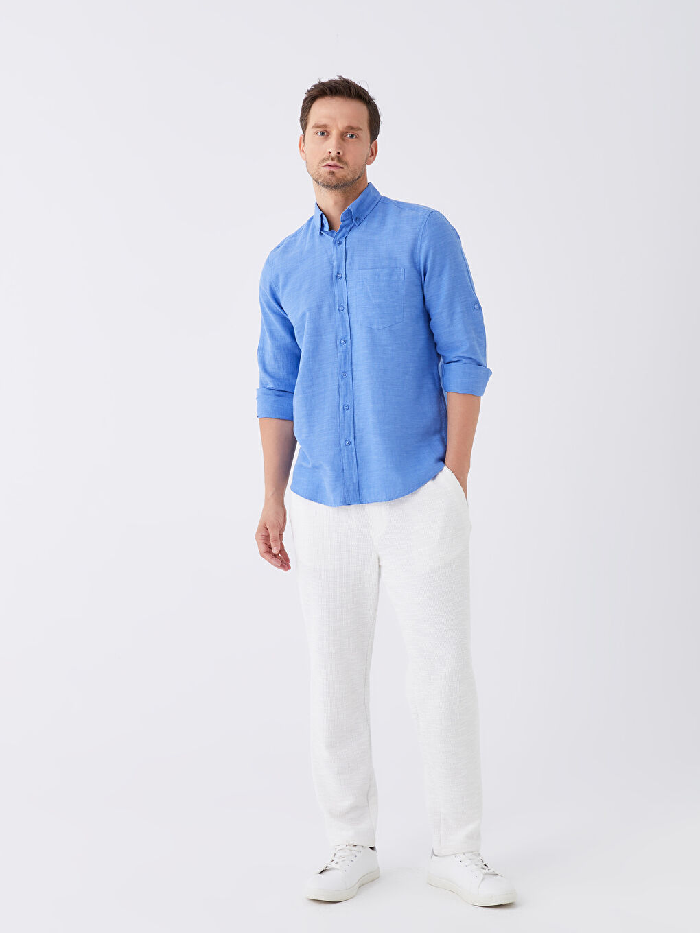 LCWAIKIKI Classic Regular Fit Long Sleeve Linen Blend Men's Shirt -S30086Z8-CX3