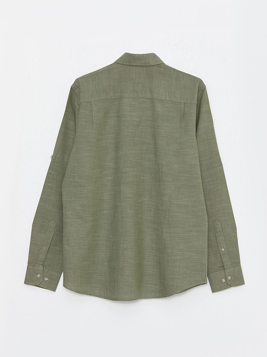 Yeşil Regular Fit Uzun Kollu Keten Karışımlı Erkek Gömlek-6