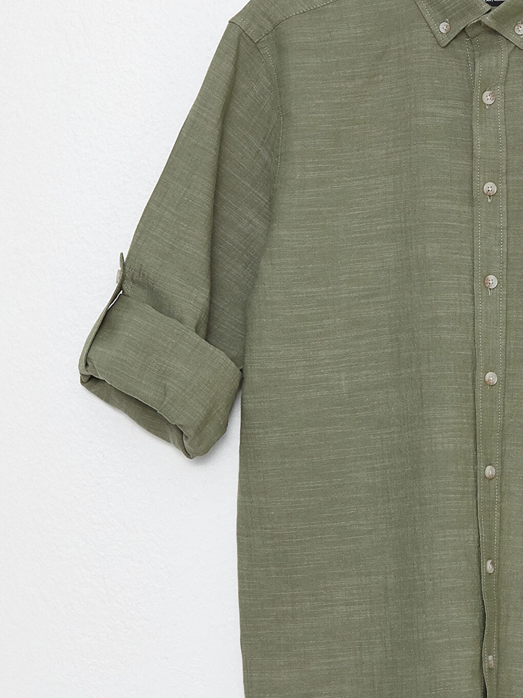 Yeşil Regular Fit Uzun Kollu Keten Karışımlı Erkek Gömlek-7