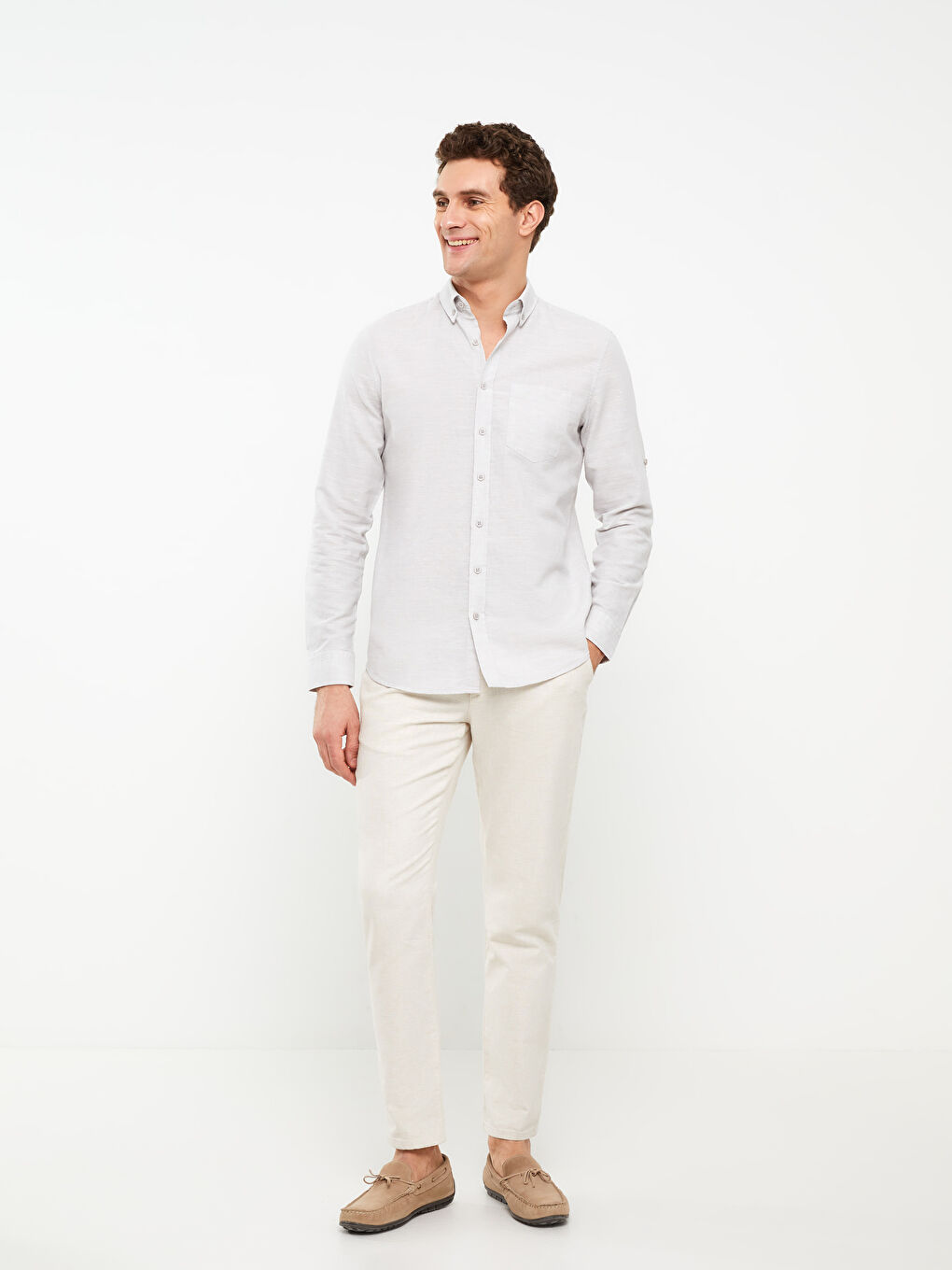 Regular Fit Long Sleeve Linen Blend Men's Shirt-2