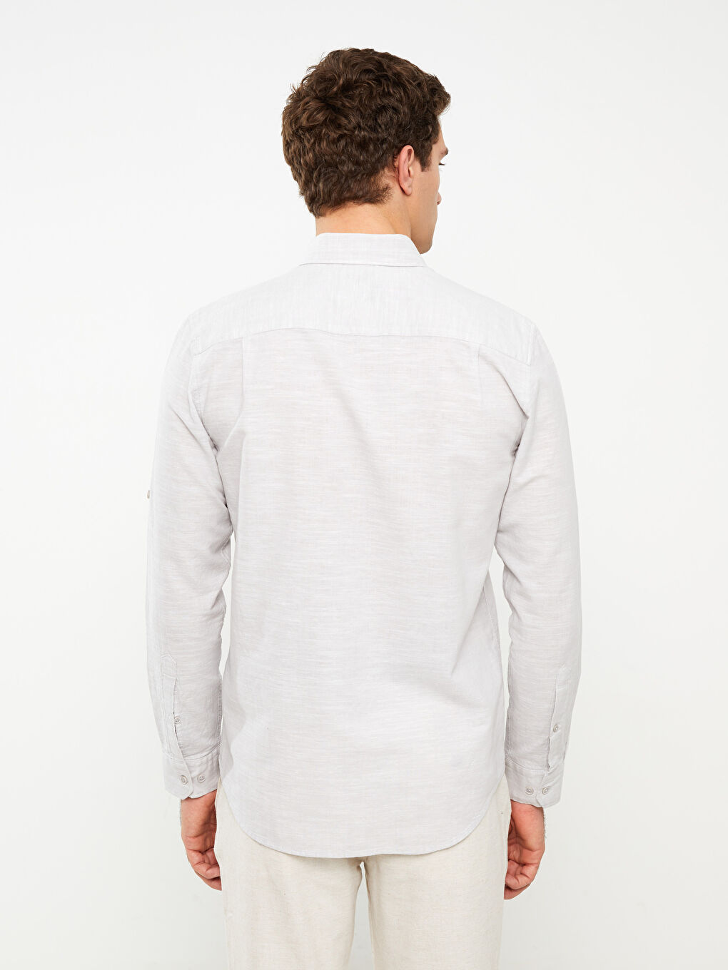 Regular Fit Long Sleeve Linen Blend Men's Shirt-4