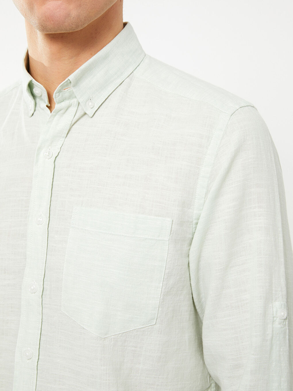 Yeşil Regular Fit Uzun Kollu Keten Karışımlı Erkek Gömlek-3