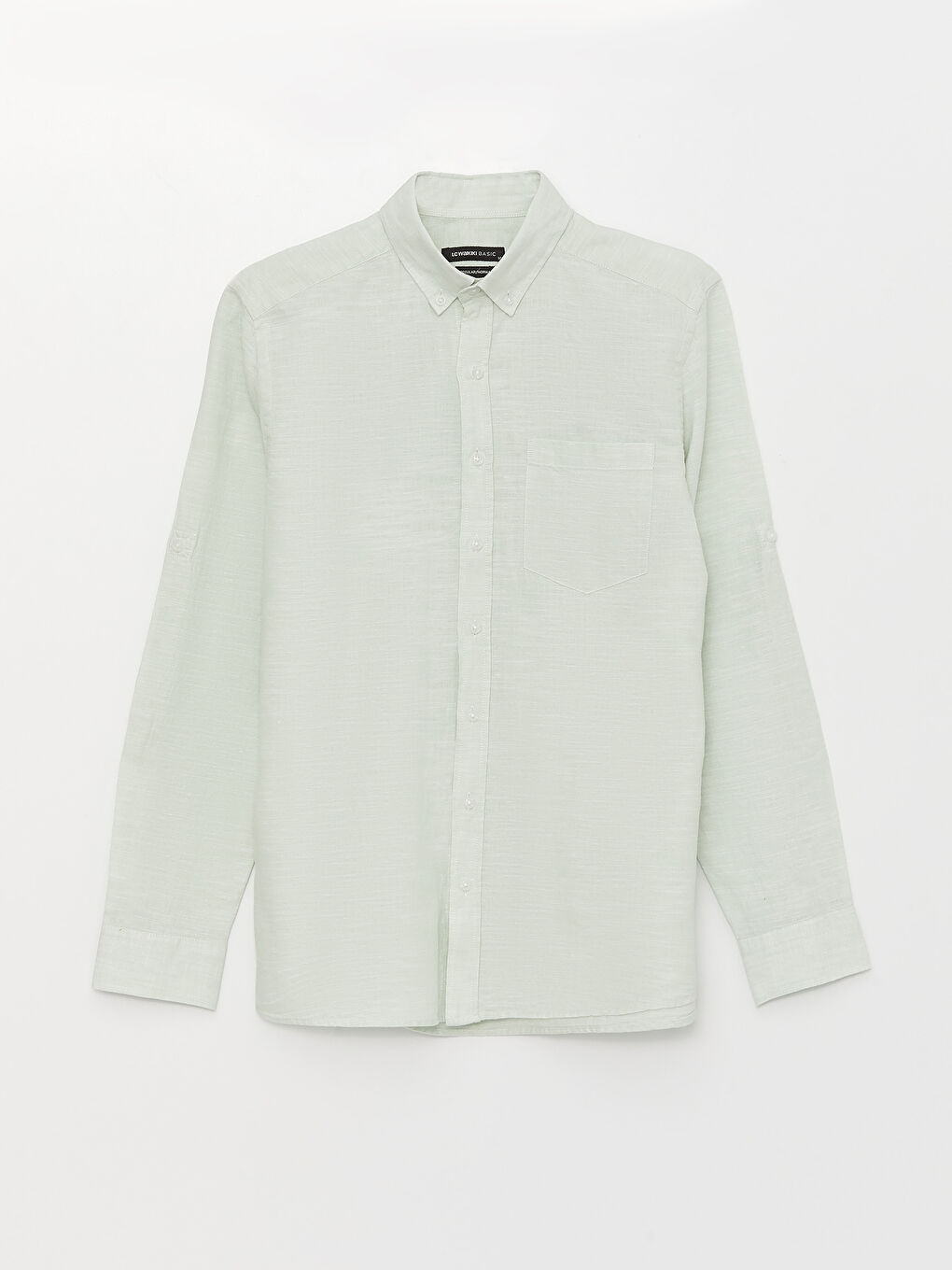 Yeşil Regular Fit Uzun Kollu Keten Karışımlı Erkek Gömlek-5