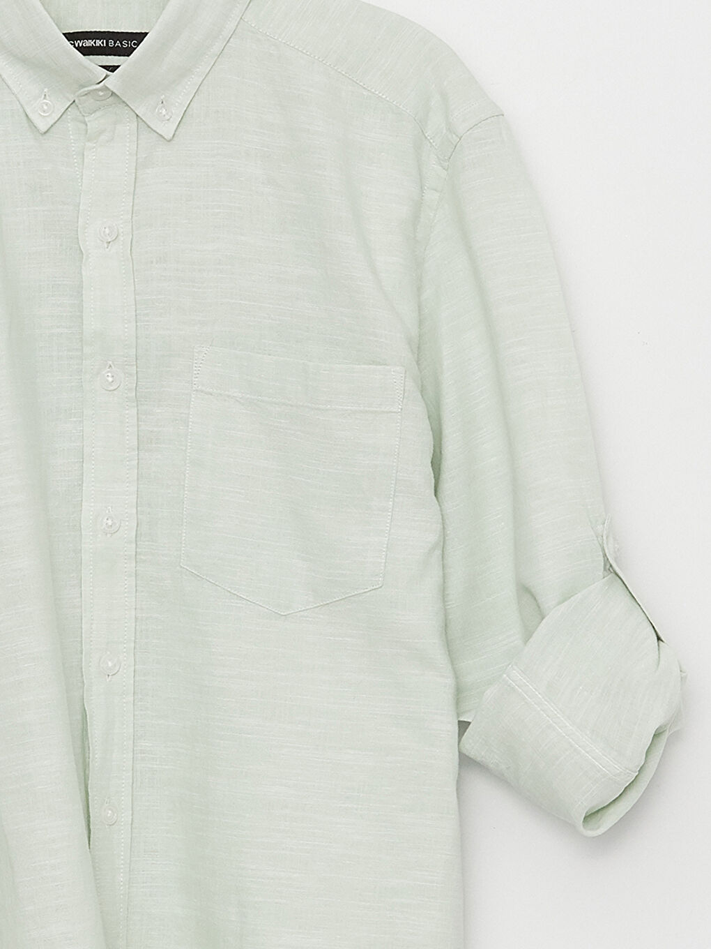 Yeşil Regular Fit Uzun Kollu Keten Karışımlı Erkek Gömlek-7