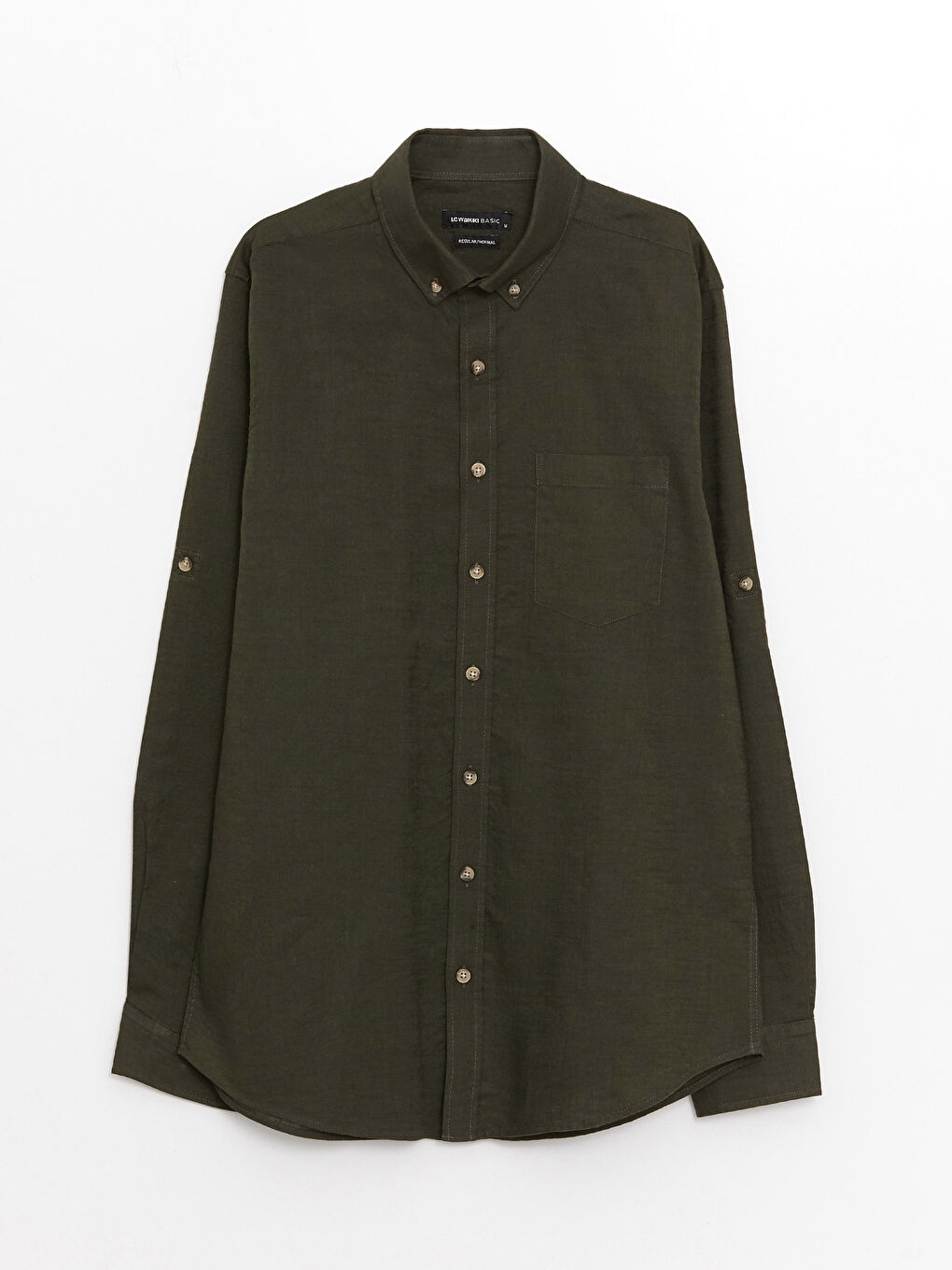 Haki Regular Fit Uzun Kollu Keten Karışımlı Erkek Gömlek-5