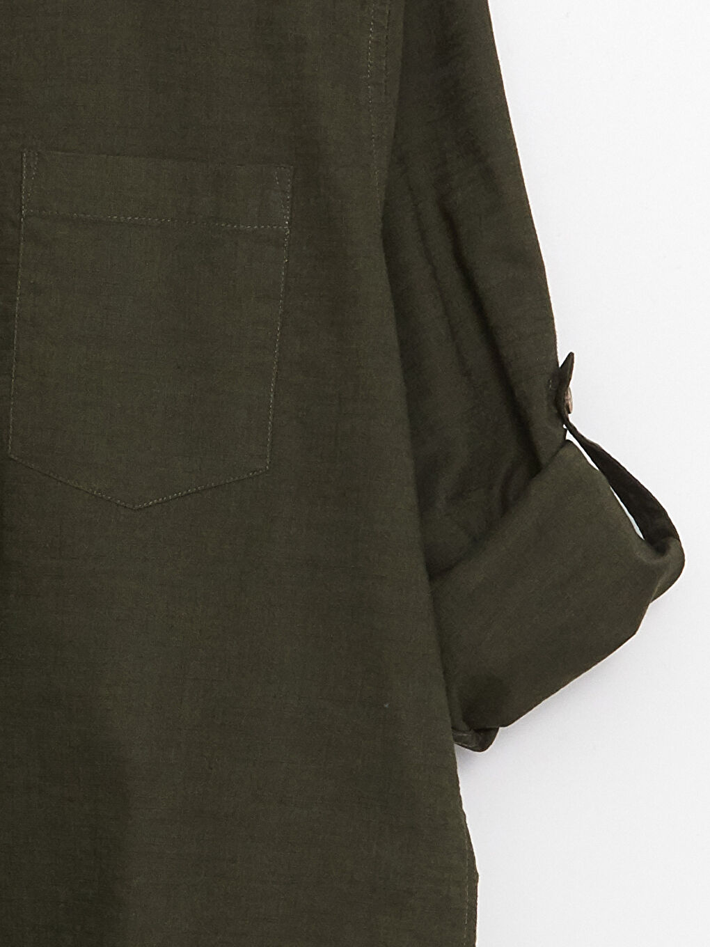 Haki Regular Fit Uzun Kollu Keten Karışımlı Erkek Gömlek-7