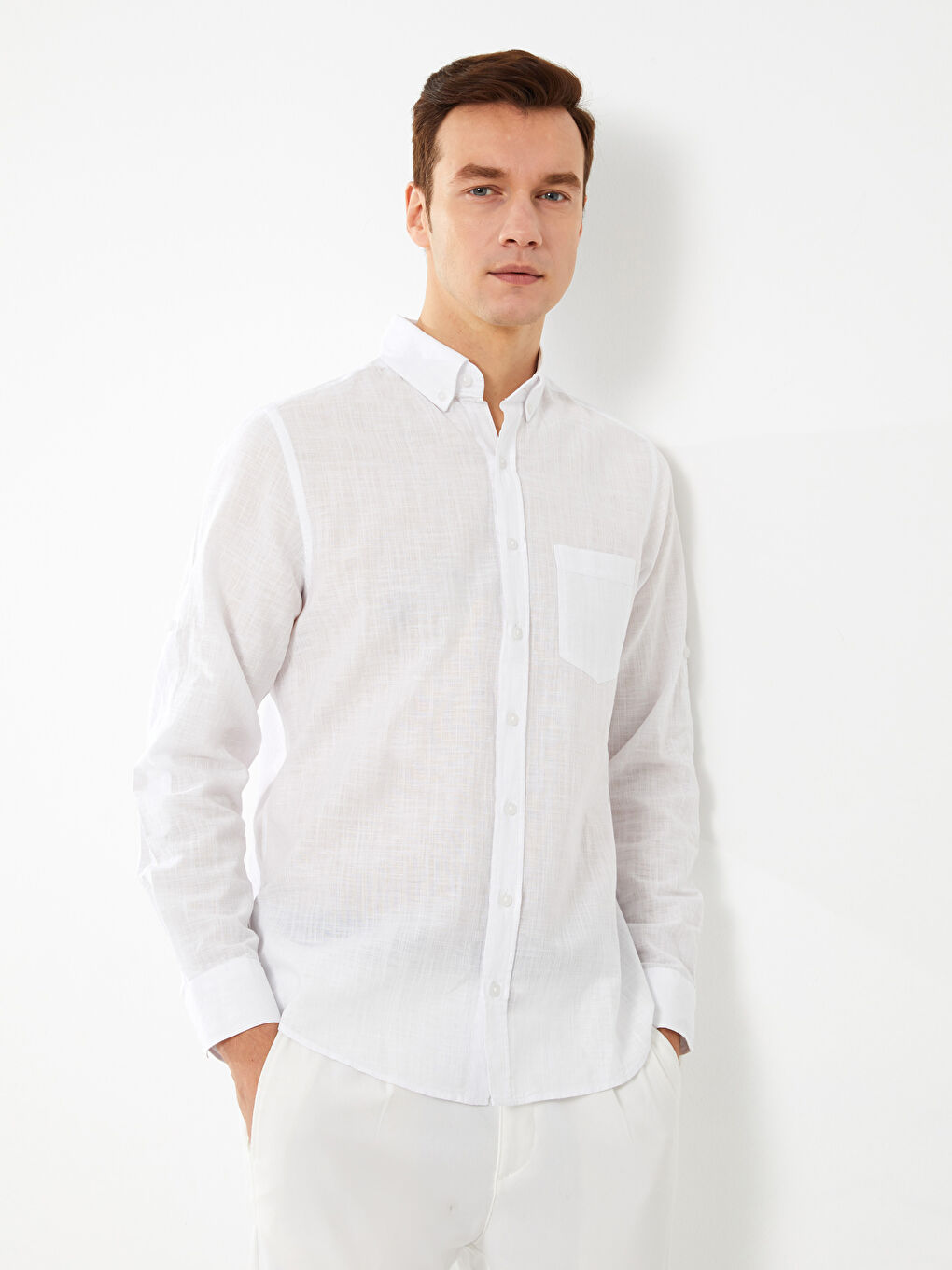 Regular Fit Long Sleeve Linen Blend Men's Shirt -S30086Z8-Q6K