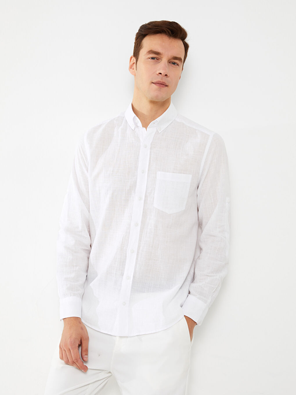 Regular Fit Long Sleeve Linen Blend Men's Shirt -S30086Z8-Q6K