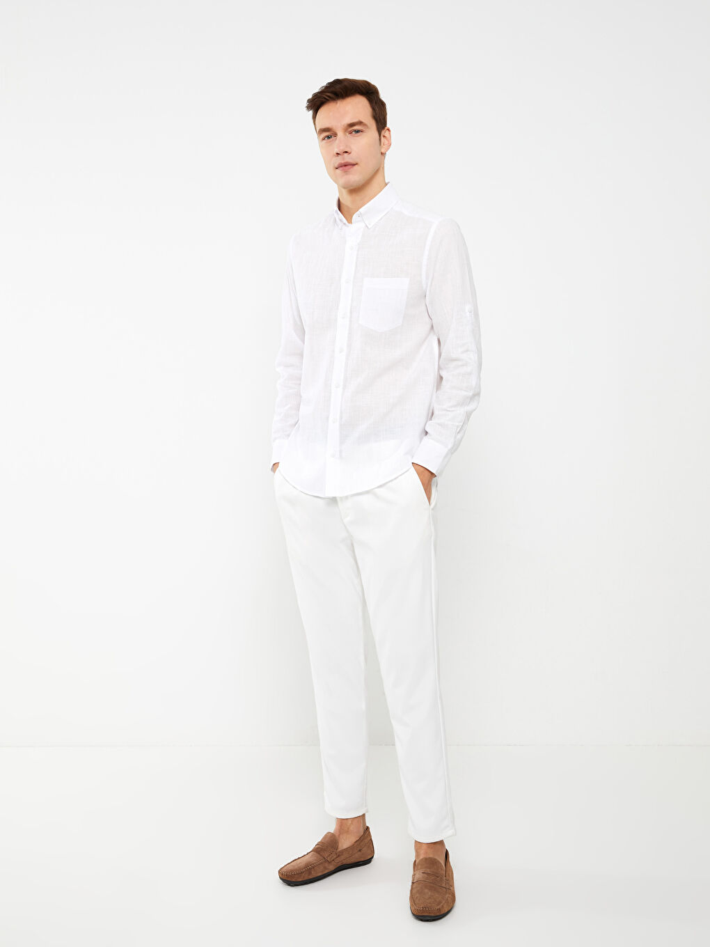 Regular Fit Long Sleeve Linen Blend Men's Shirt -S30086Z8-Q6K