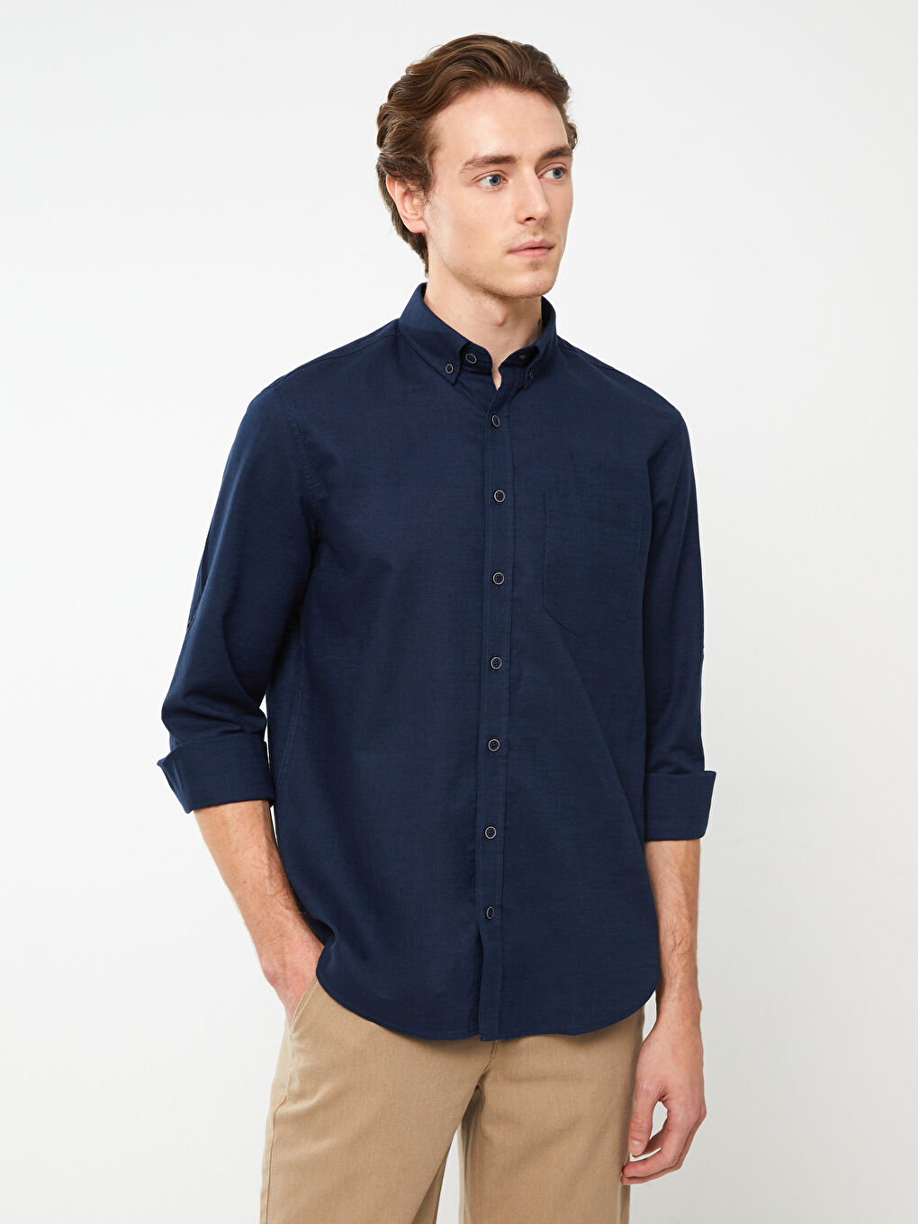 Košulja za muškarce Regular Fit, dugih rukava, od mešavine lana -S30086Z8-S48