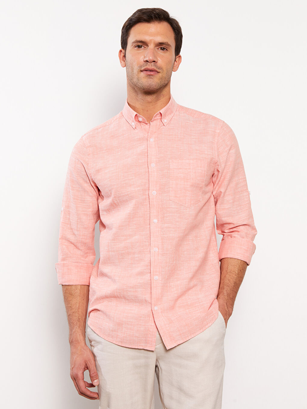 Regular Fit Long Sleeve Linen Blend Men's Shirt-1
