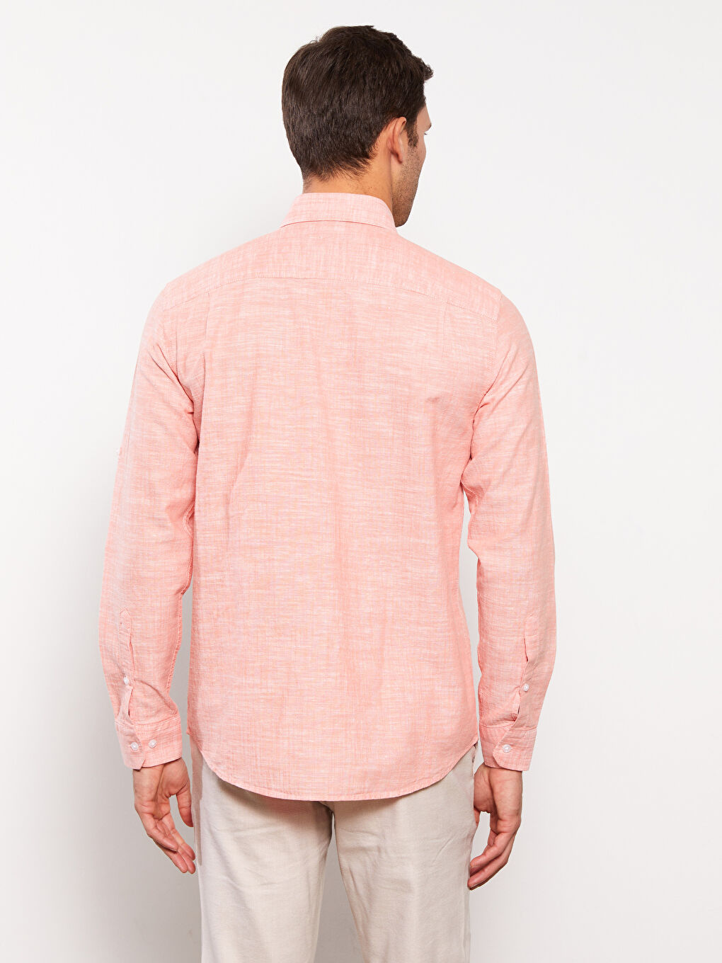 Regular Fit Long Sleeve Linen Blend Men's Shirt-4