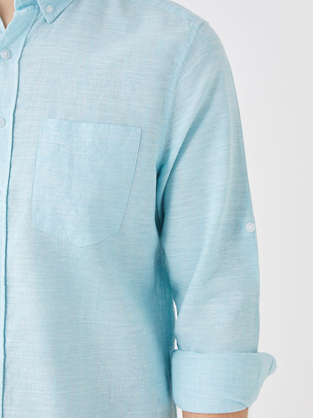 Turkuaz Regular Fit Uzun Kollu Keten Karışımlı Erkek Gömlek-3
