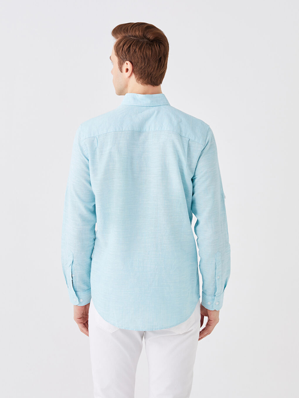 Turkuaz Regular Fit Uzun Kollu Keten Karışımlı Erkek Gömlek-4