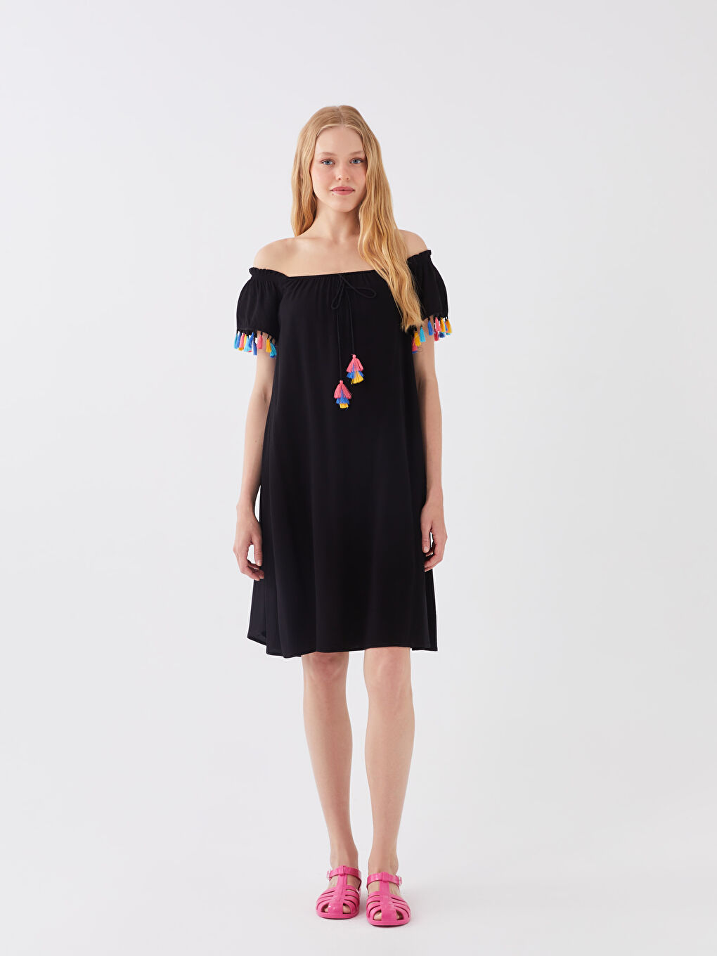 Slash Neck Tassel Detailed Women's Beach Dress -S30087Z8-CVL