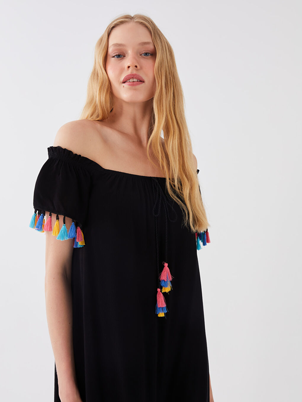 Slash Neck Tassel Detailed Women's Beach Dress -S30087Z8-CVL