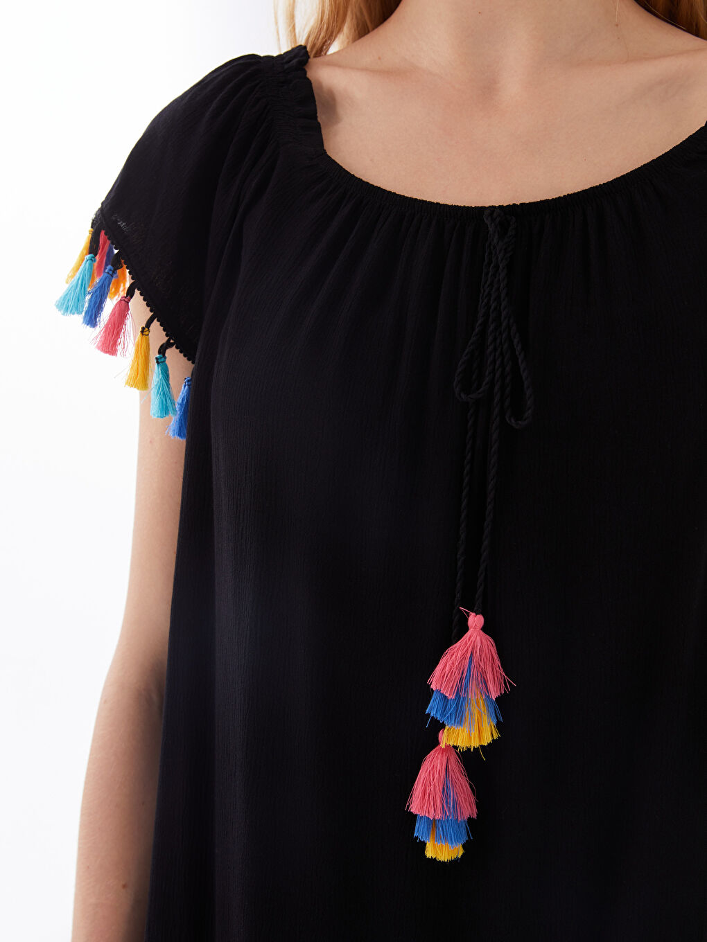 Slash Neck Tassel Detailed Women's Beach Dress -S30087Z8-CVL