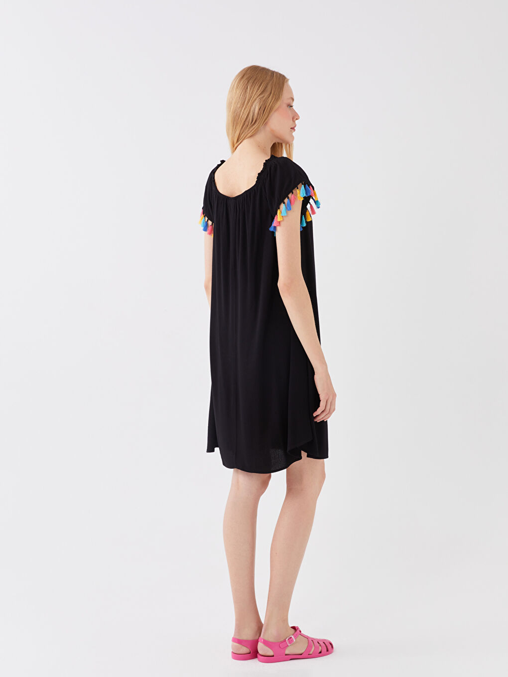 Slash Neck Tassel Detailed Women's Beach Dress -S30087Z8-CVL