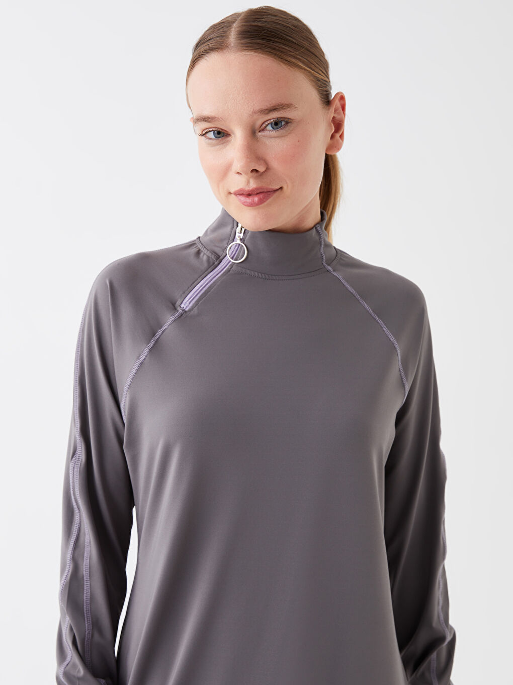 Stand Up Collar Straight Long Sleeve Women Hijab Swimsuit Set -S30096Z8-H0M