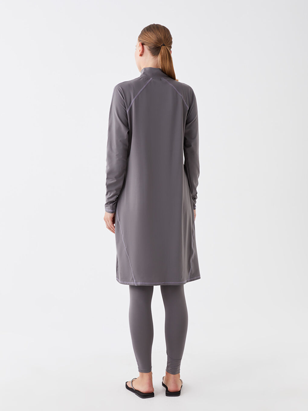 Stand Up Collar Straight Long Sleeve Women Hijab Swimsuit Set -S30096Z8-H0M