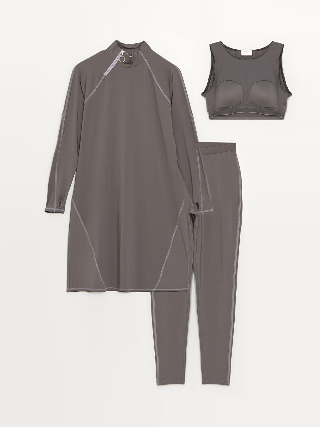 Stand Up Collar Straight Long Sleeve Women Hijab Swimsuit Set -S30096Z8-H0M
