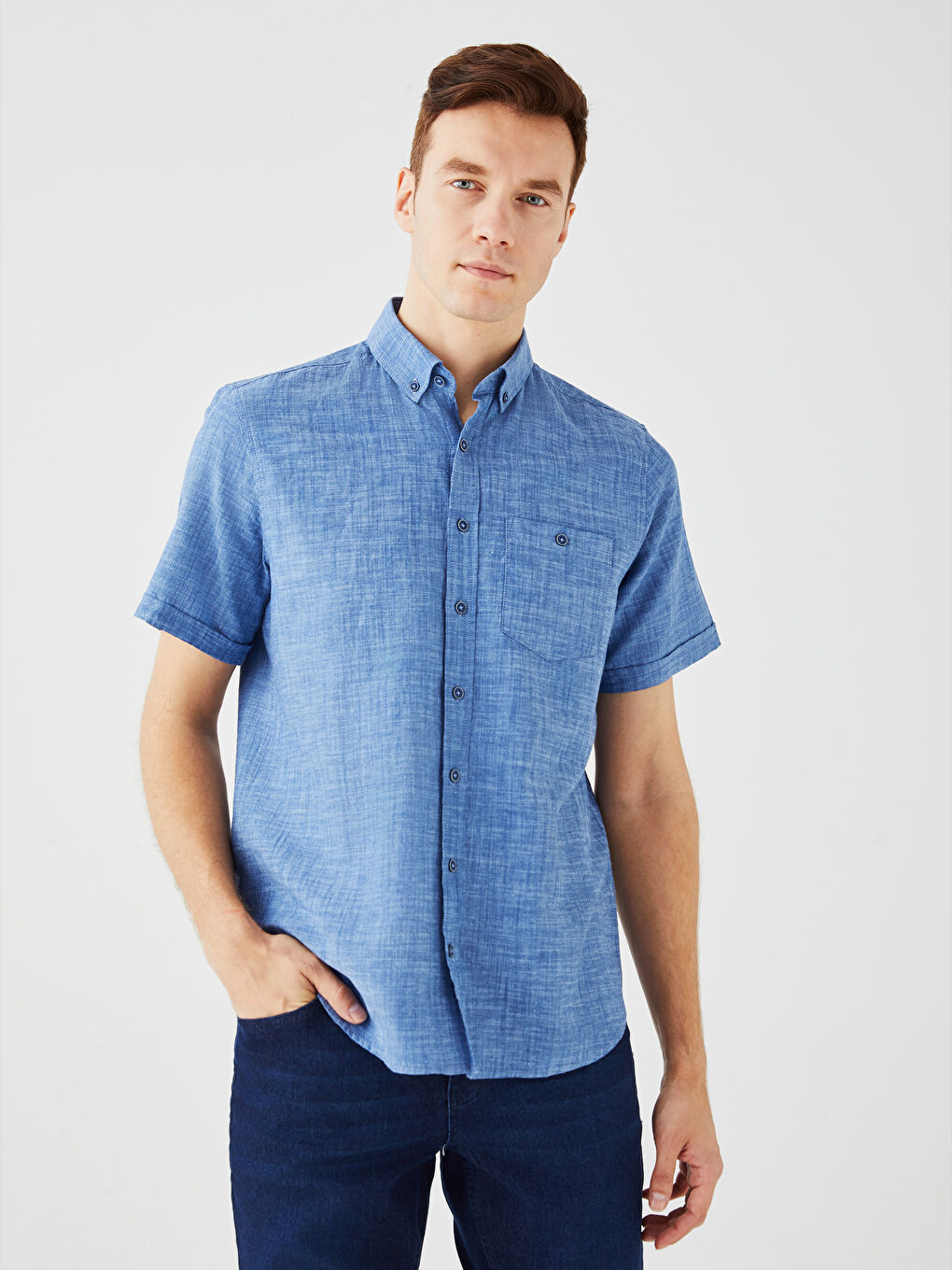 LCWAIKIKI Basic Regular Fit Short Sleeve Linen Blend Men's Shirt -S30111Z8-CS6