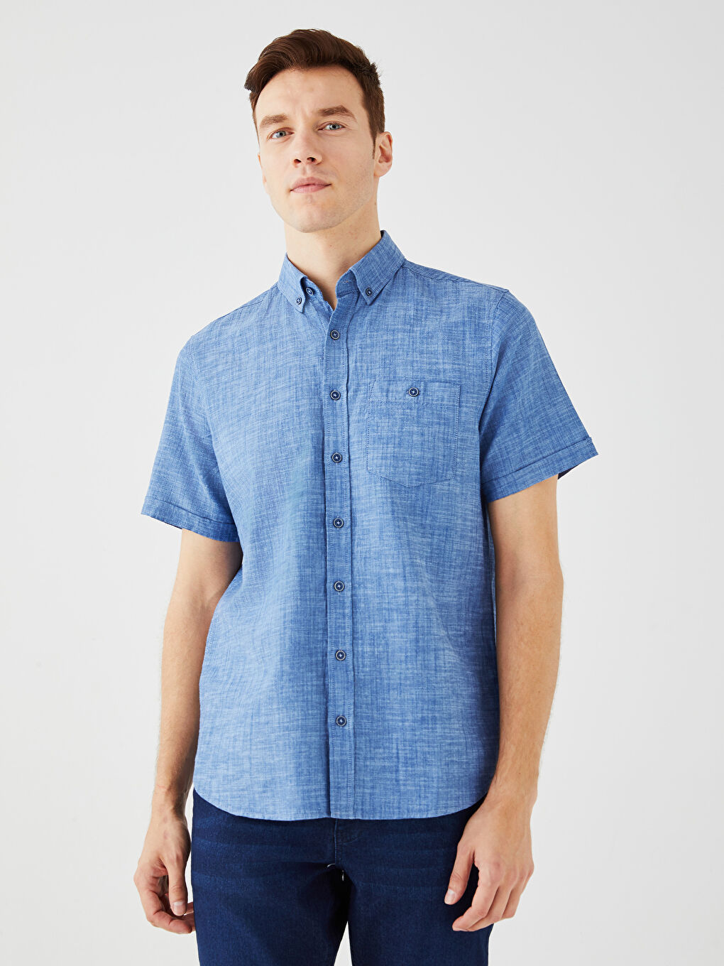 LCWAIKIKI Basic Regular Fit Short Sleeve Linen Blend Men's Shirt -S30111Z8-CS6