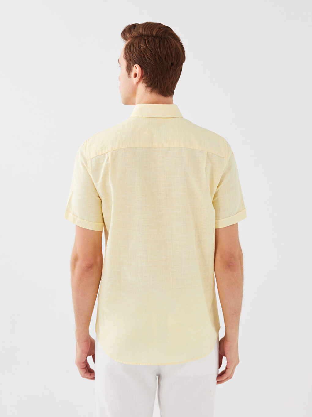 قميص رجالي كم قصير بقماش خليط كتان بقصة عادية-4