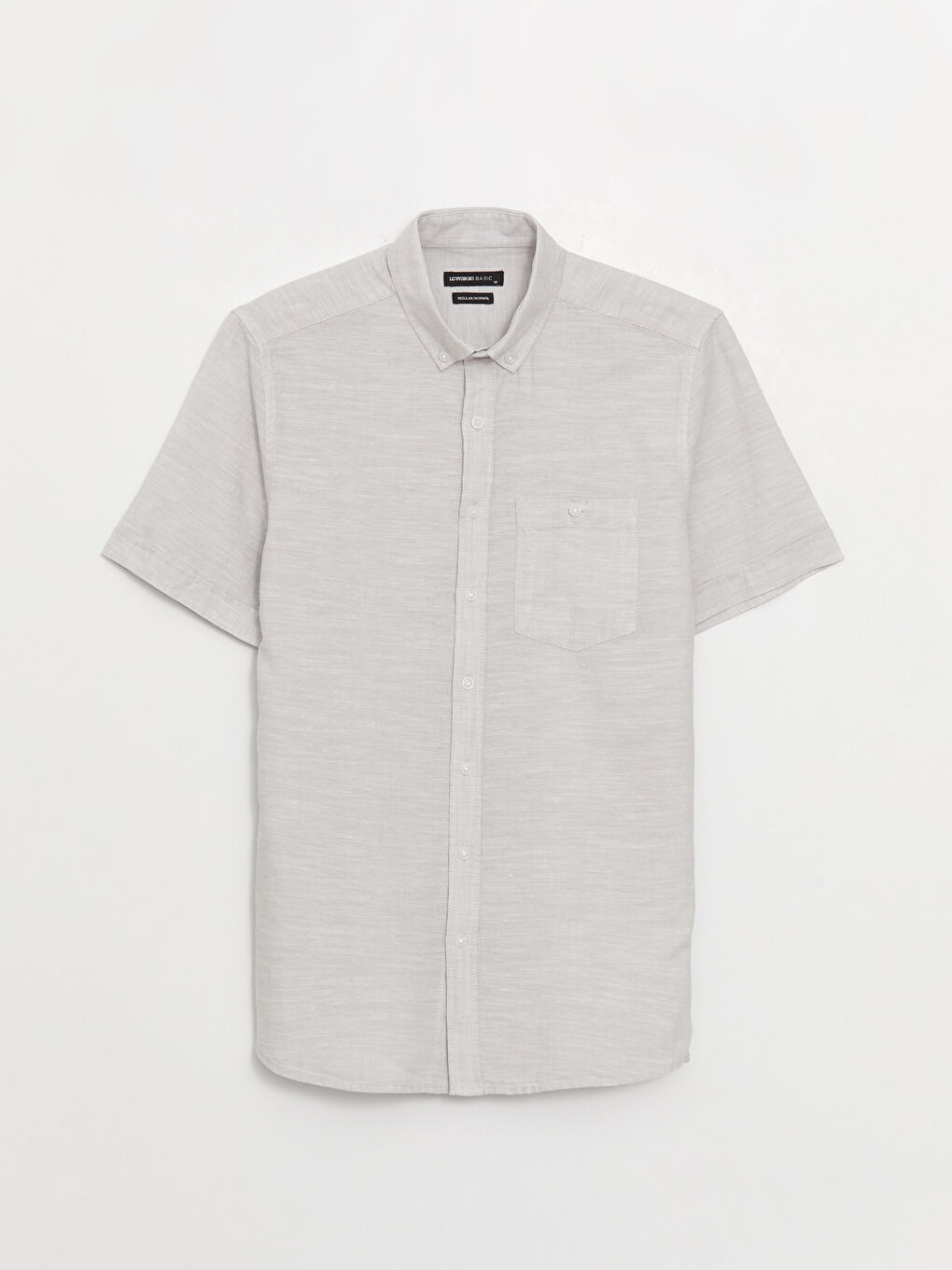 Gri Regular Fit Kısa Kollu Keten Karışımlı Erkek Gömlek-5