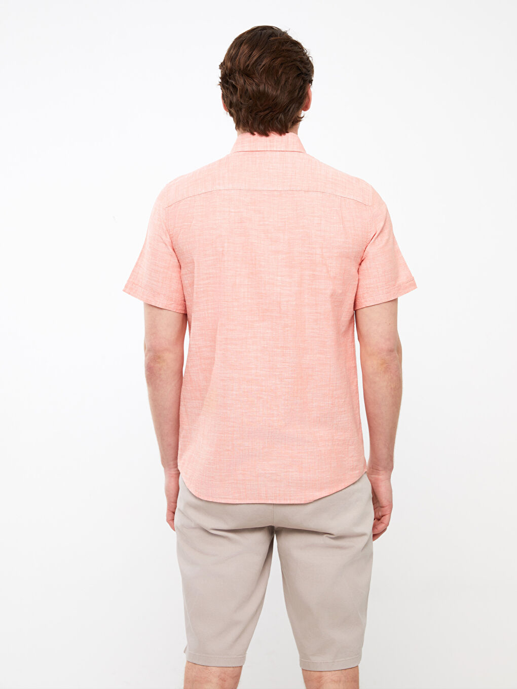 Turuncu Regular Fit Kısa Kollu Keten Karışımlı Erkek Gömlek-4